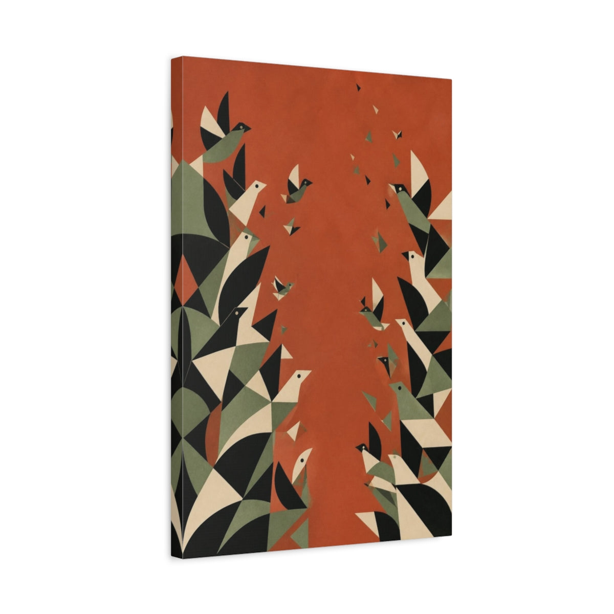 Side Mockup 3. Geometric Birds In Flight shown as canvas print