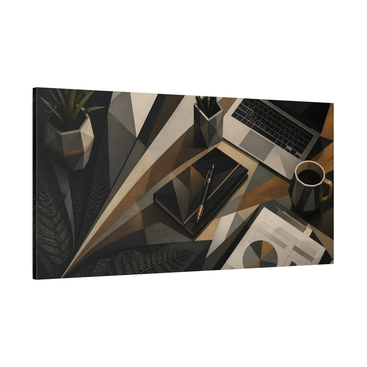 Side Mockup 2. Geometric Desk Workspace shown as canvas print