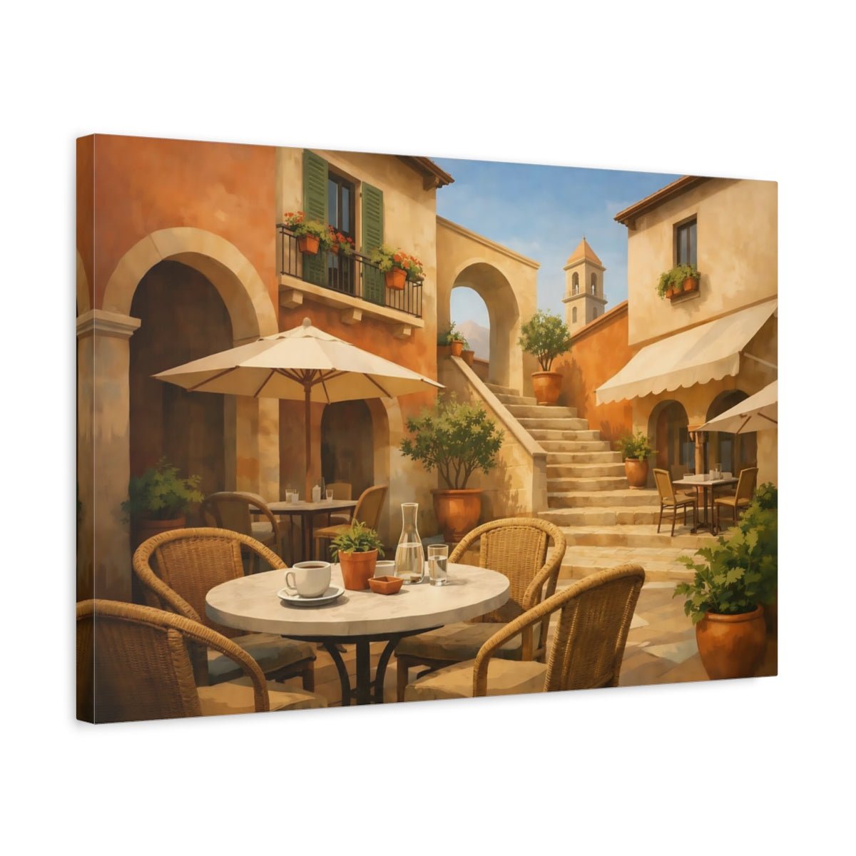 Geometric Italian Courtyard Cafe Tuscan Village Vintage - Canvas Wall Art Print - YesArtYes
