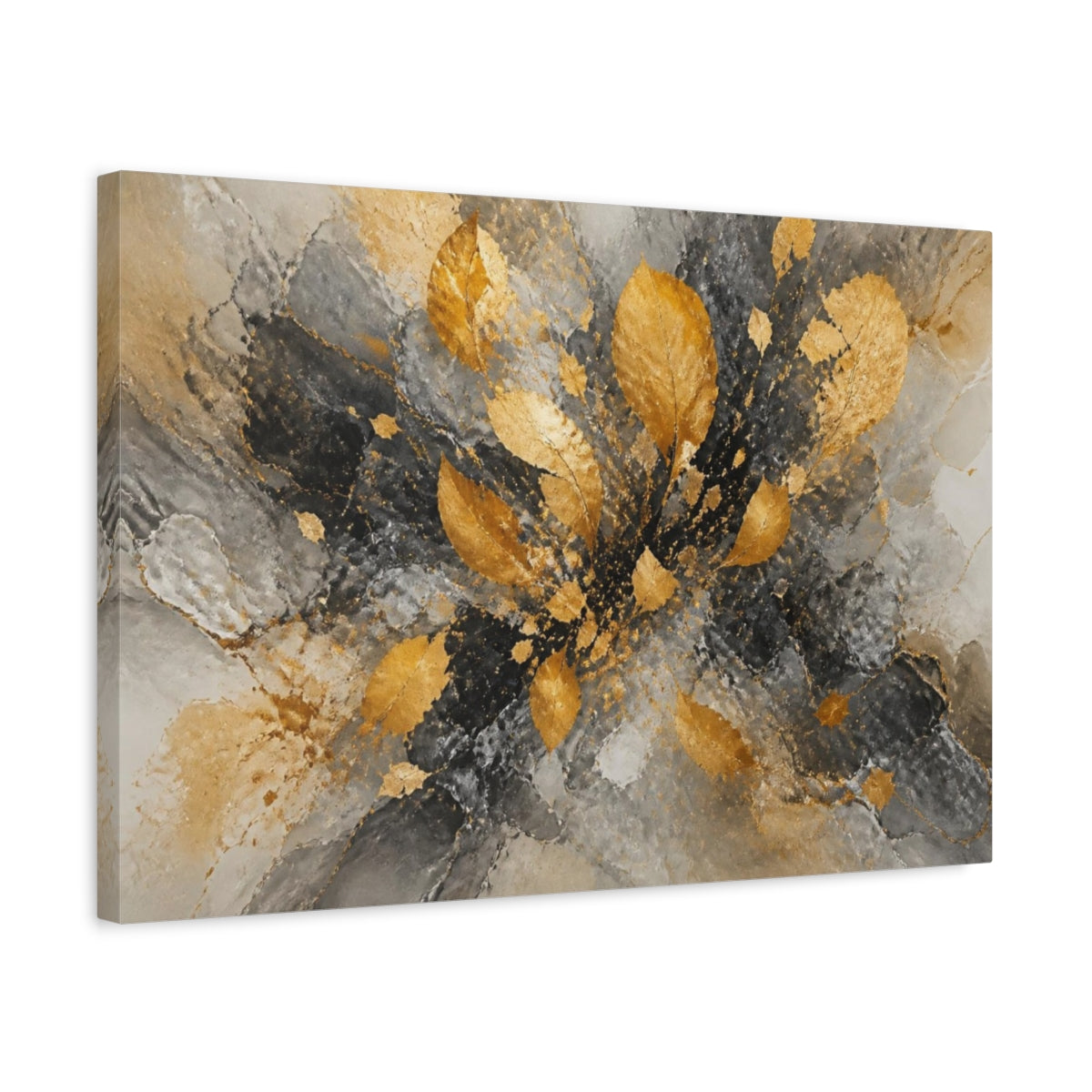 Side Mockup 3. Gilded Leaf Burst shown as canvas print