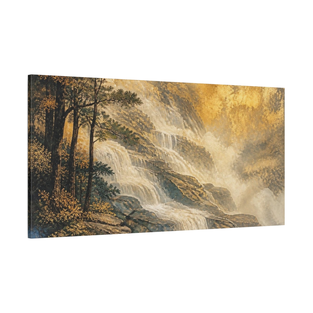 Side Mockup 2. Gilded Terrace Waterfall shown as canvas print