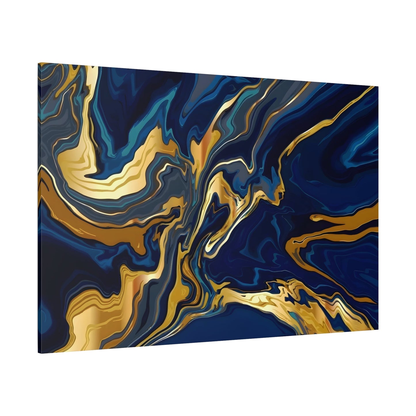 Gold Blue Abstract Canvas Print - Marble Modern Luxury Wall Art - YesArtYes