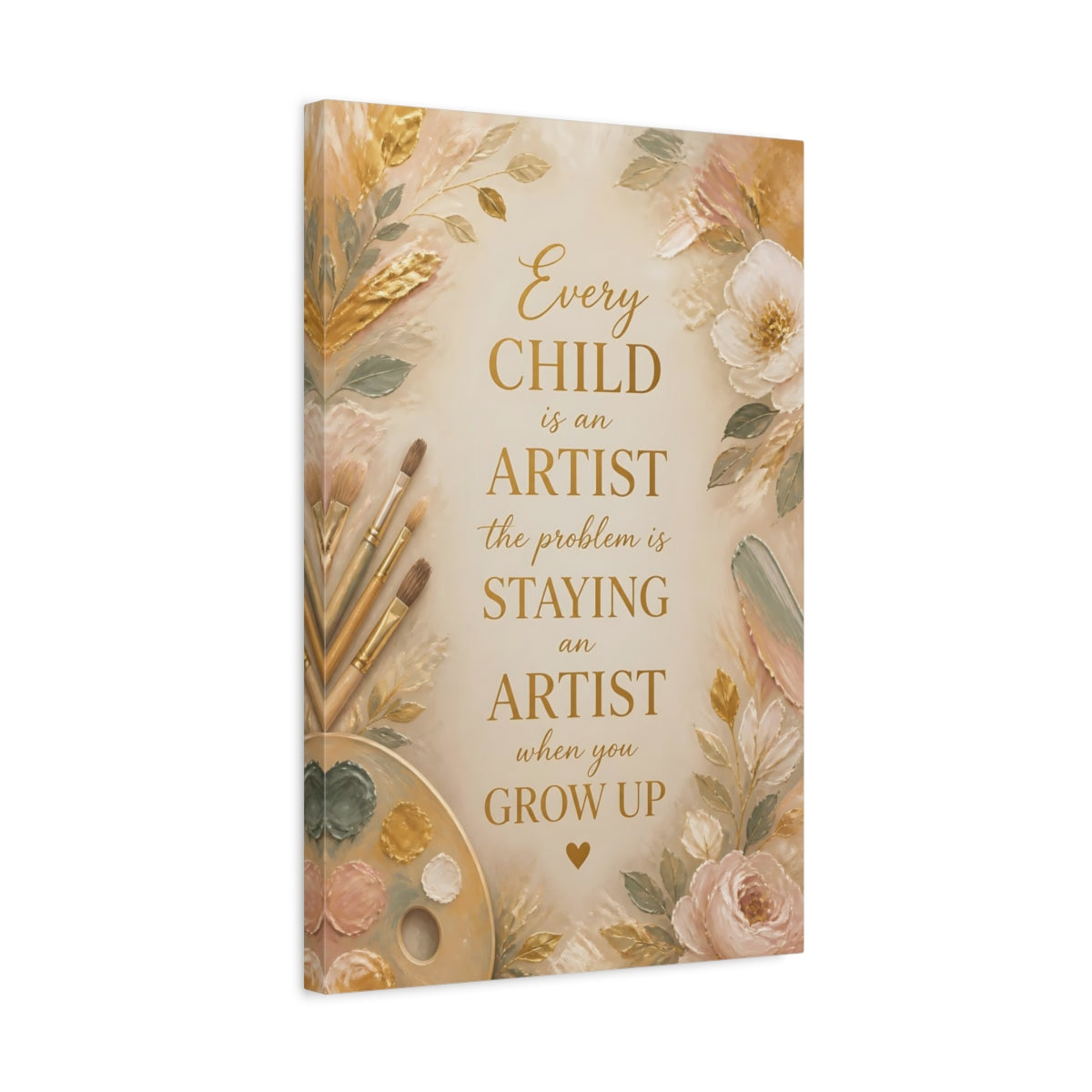 Side Mockup 3. Gold Floral Quote shown as canvas print