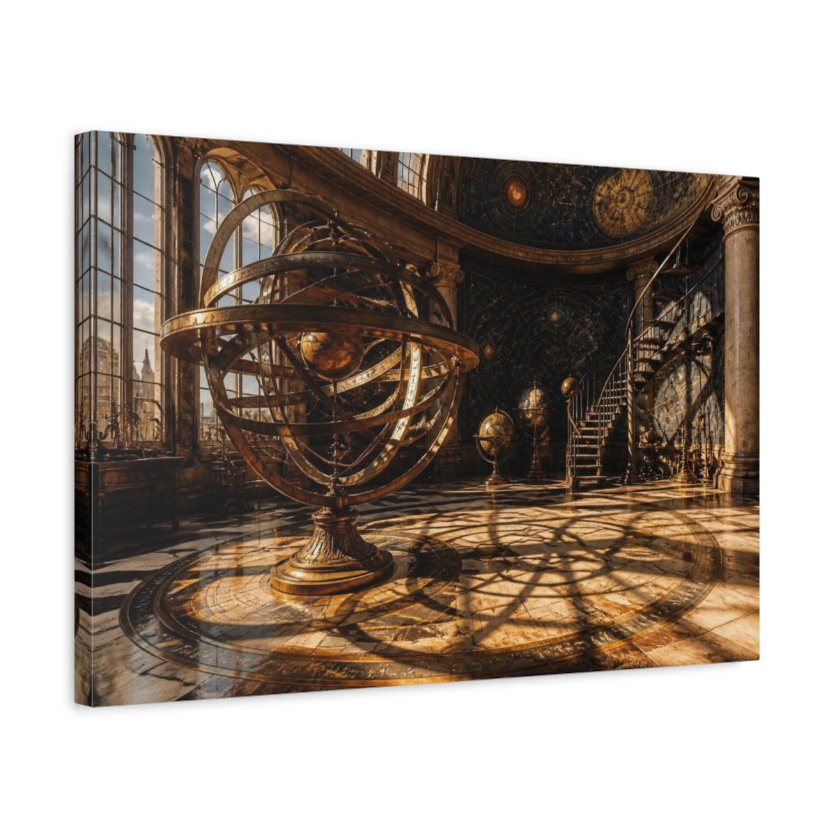 Side Mockup 3. Golden Armillary Observatory shown as canvas print