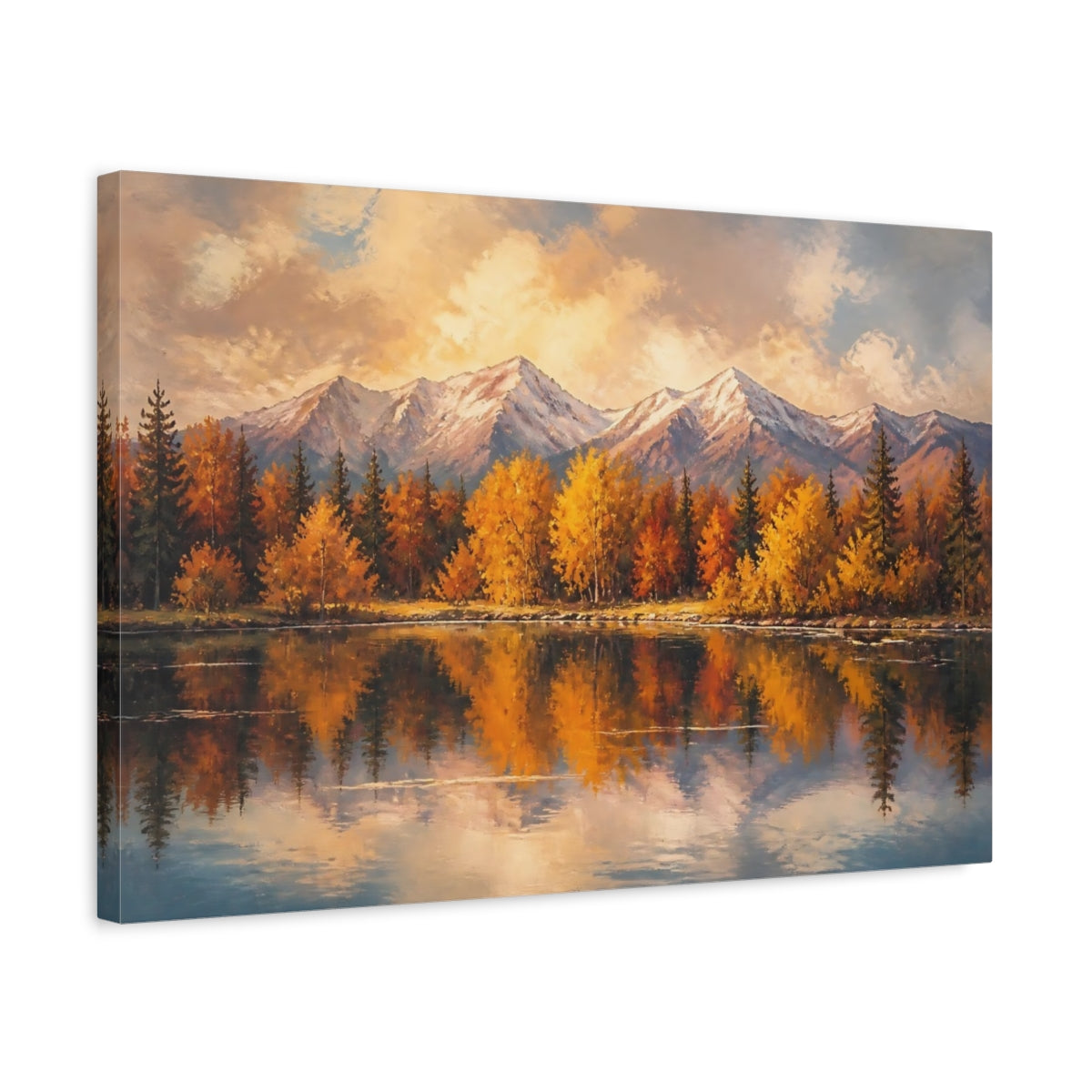Side Mockup 3. Golden Autumn Mountain Reflection shown as canvas print