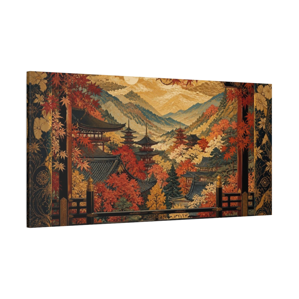 Side Mockup 2. Golden Autumn Temple Valley shown as canvas print