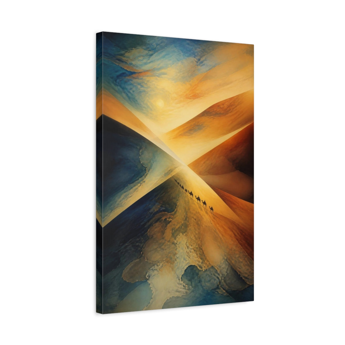 Side Mockup 3. Golden Desert Caravan shown as canvas print