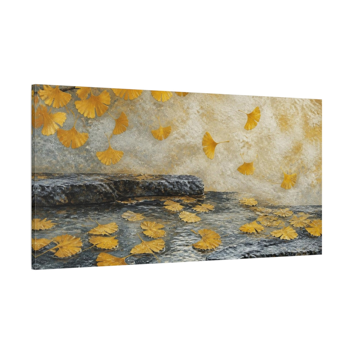Side Mockup 2. Golden Ginkgo Nature Scene shown as canvas print