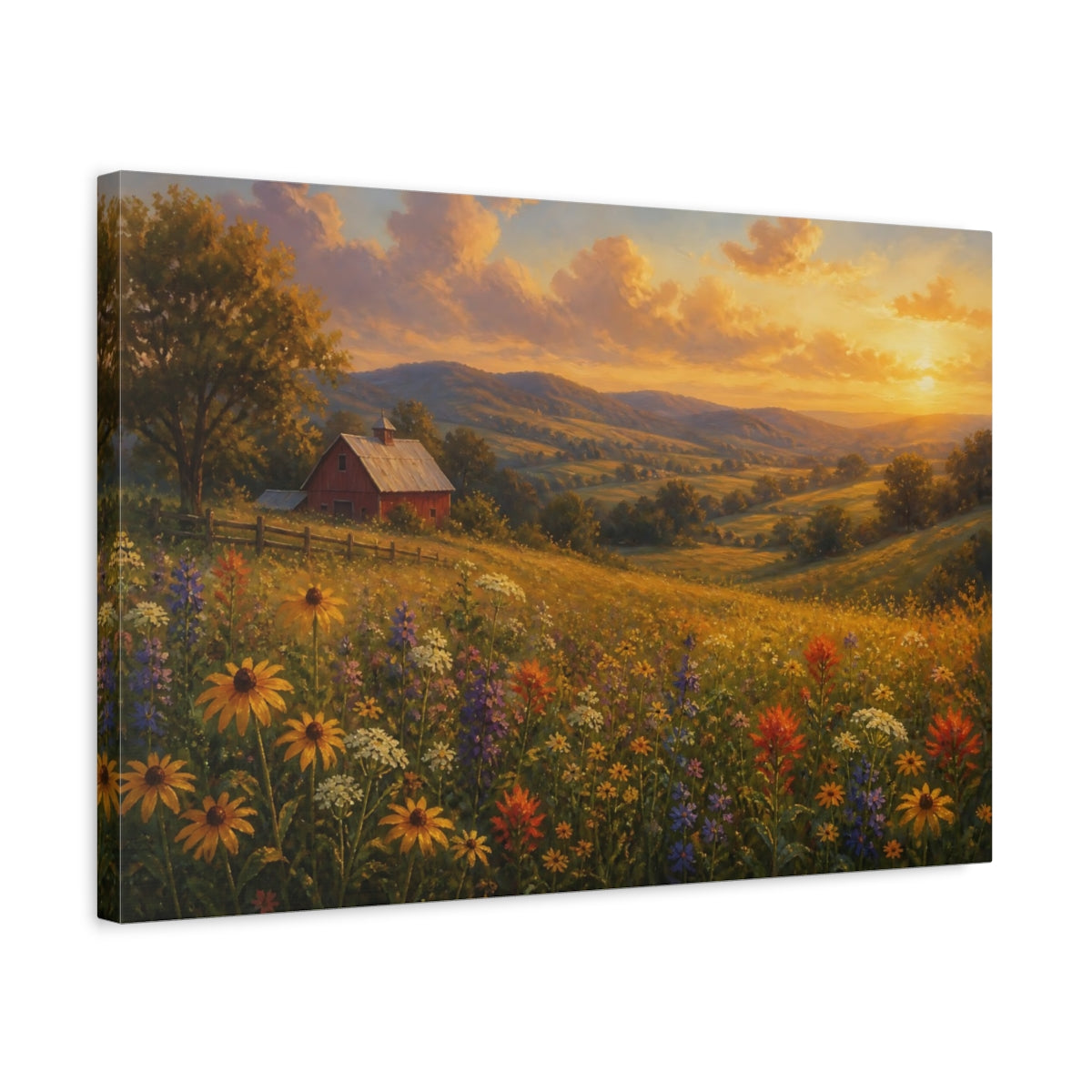 Side Mockup 3. Golden Meadow At Sunset shown as canvas print
