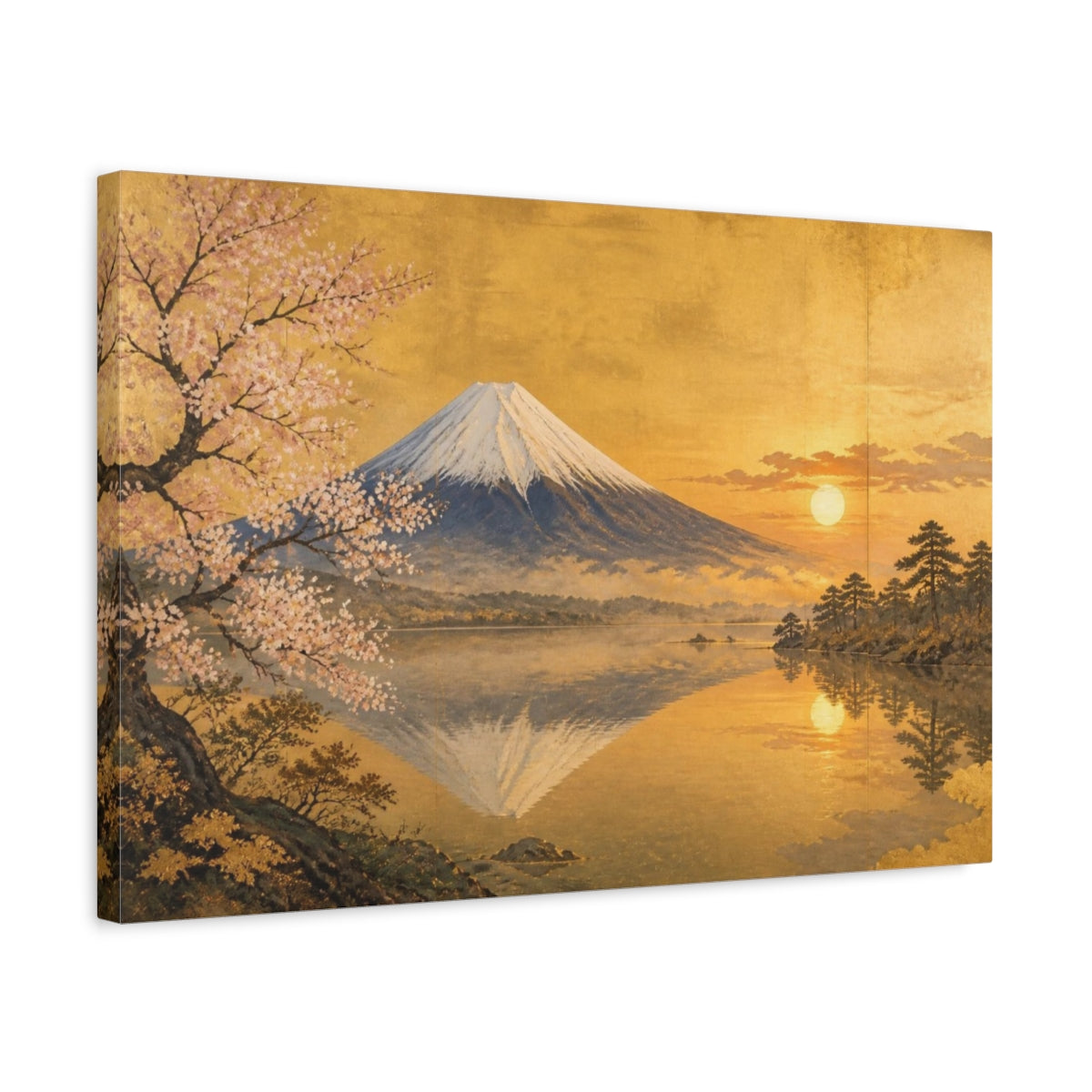 Side Mockup 3. Golden Mount Fuji Sunrise shown as canvas print