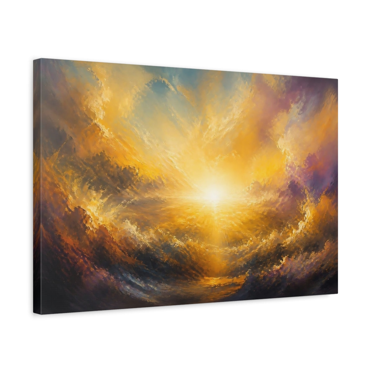 Side Mockup 3. Golden Ocean Sunrise shown as canvas print