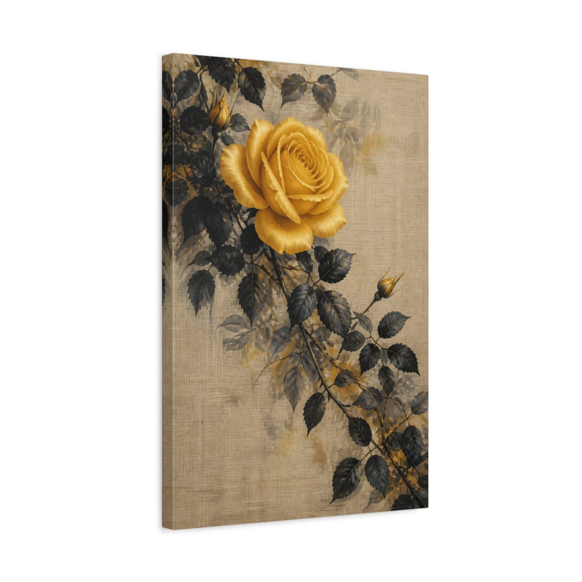 Side Mockup 3. Golden Rose Flowers shown as canvas print