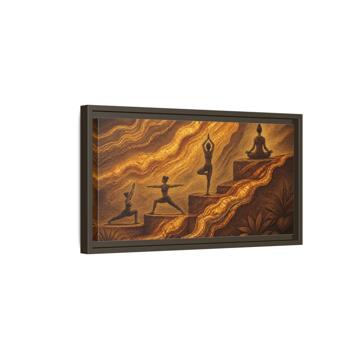 Side Mockup 7. Golden Yoga Flow shown as framed canvas print