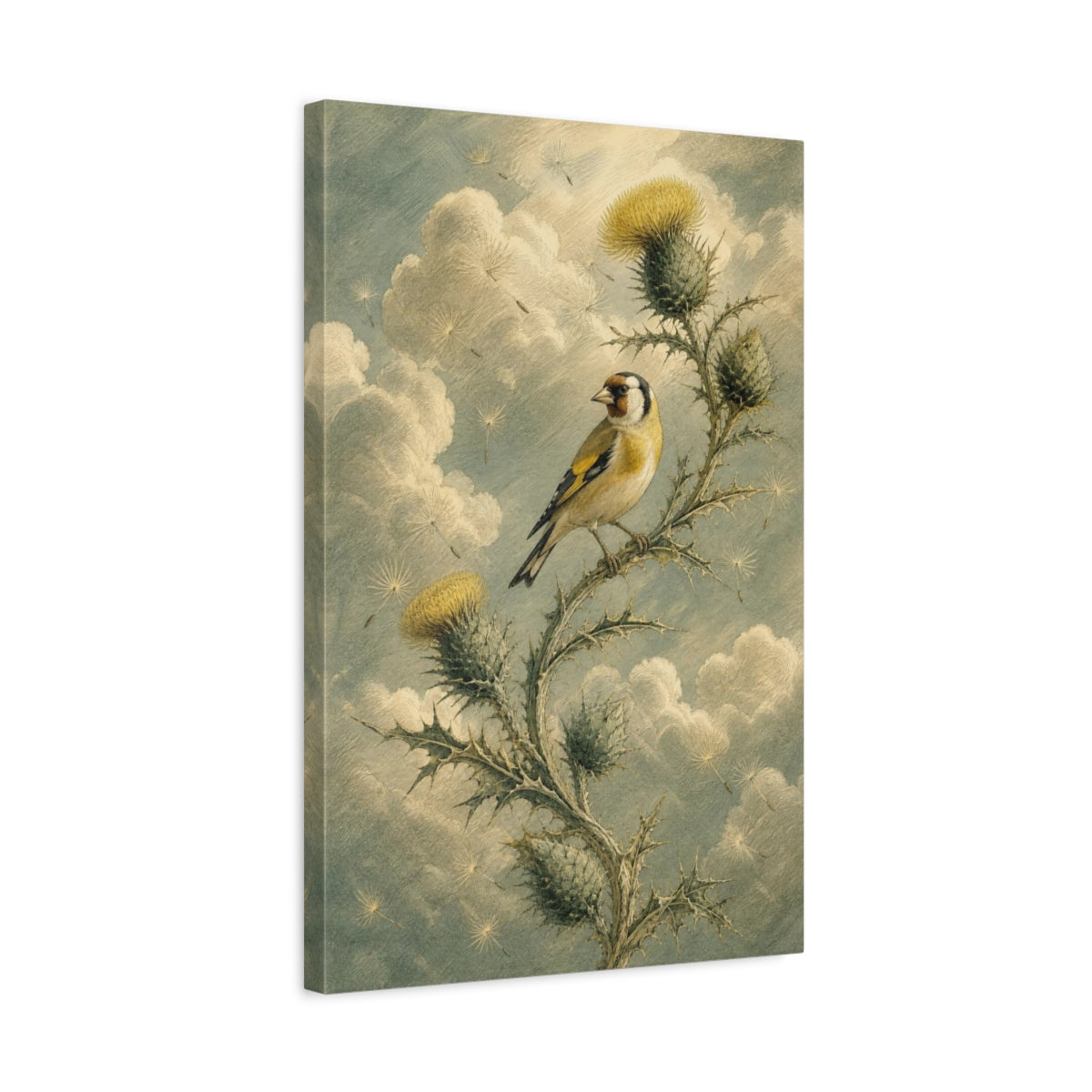 Side Mockup 3. Goldfinch On Thistle shown as canvas print