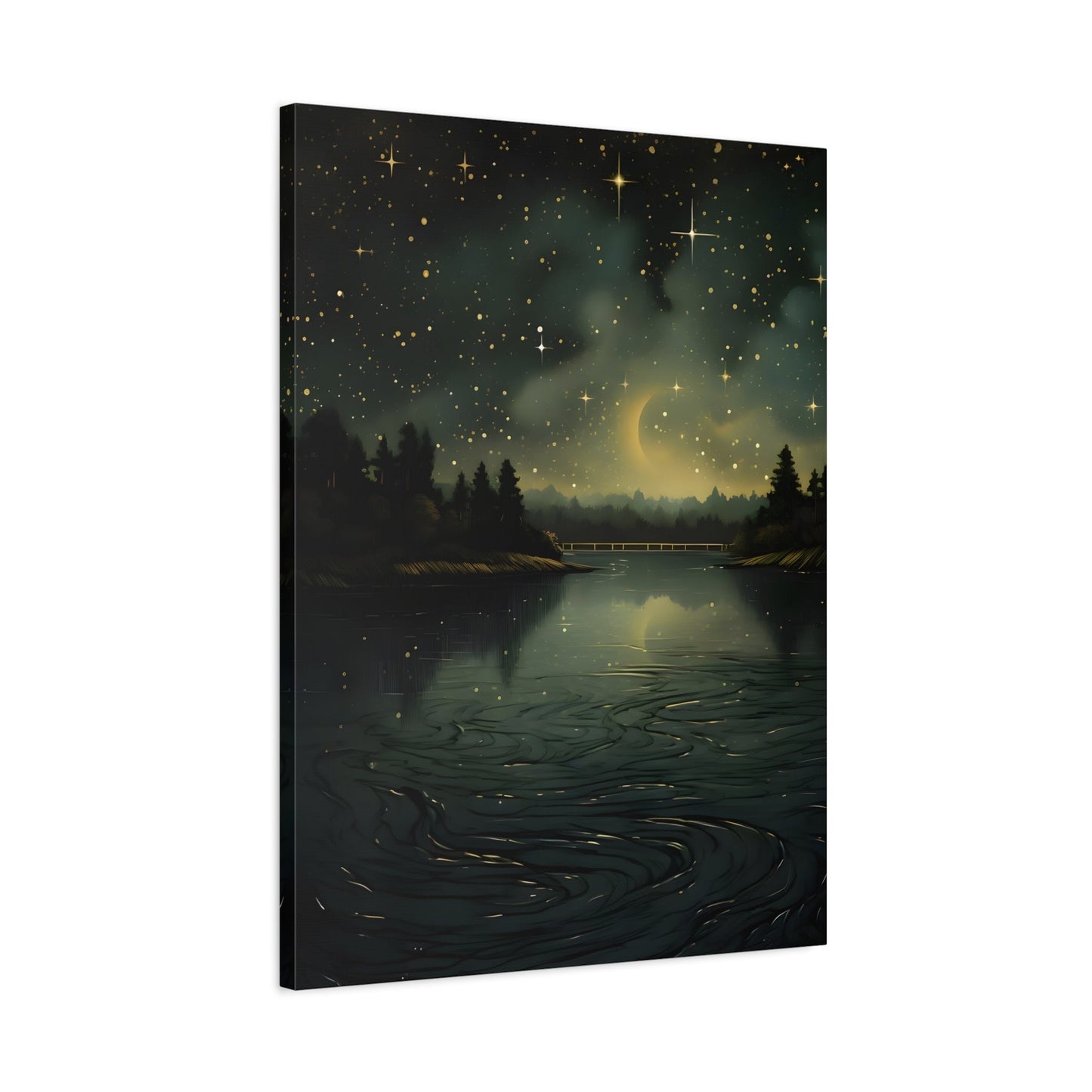 Gothic Dark Green River Canvas Print - Vintage Skies Forest Wall Art - YesArtYes