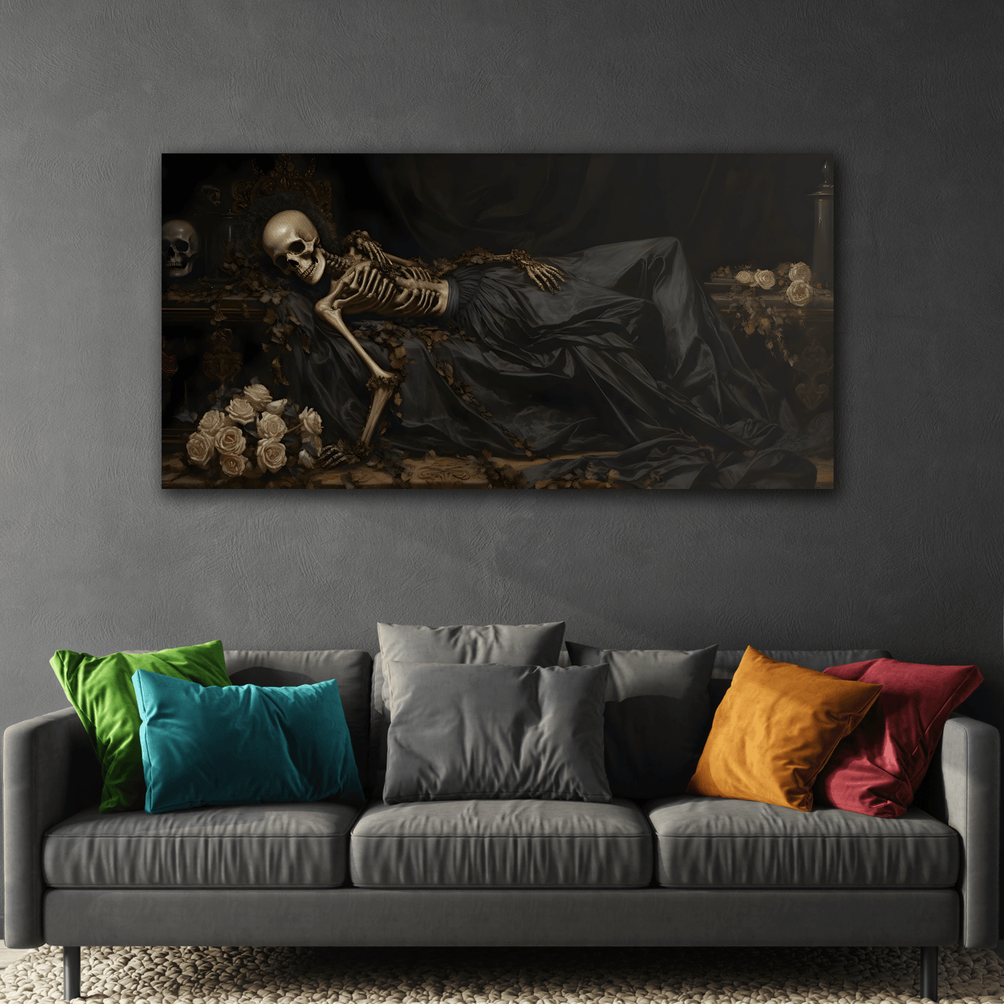 Gothic Skeleton Canvas Art - Creepy Dark Victorian Halloween Wall Decor - YesArtYes