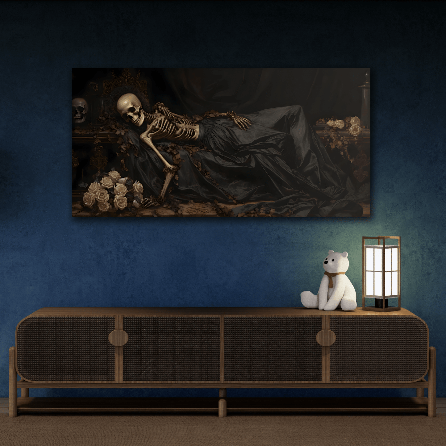 Gothic Skeleton Canvas Art - Creepy Dark Victorian Halloween Wall Decor - YesArtYes