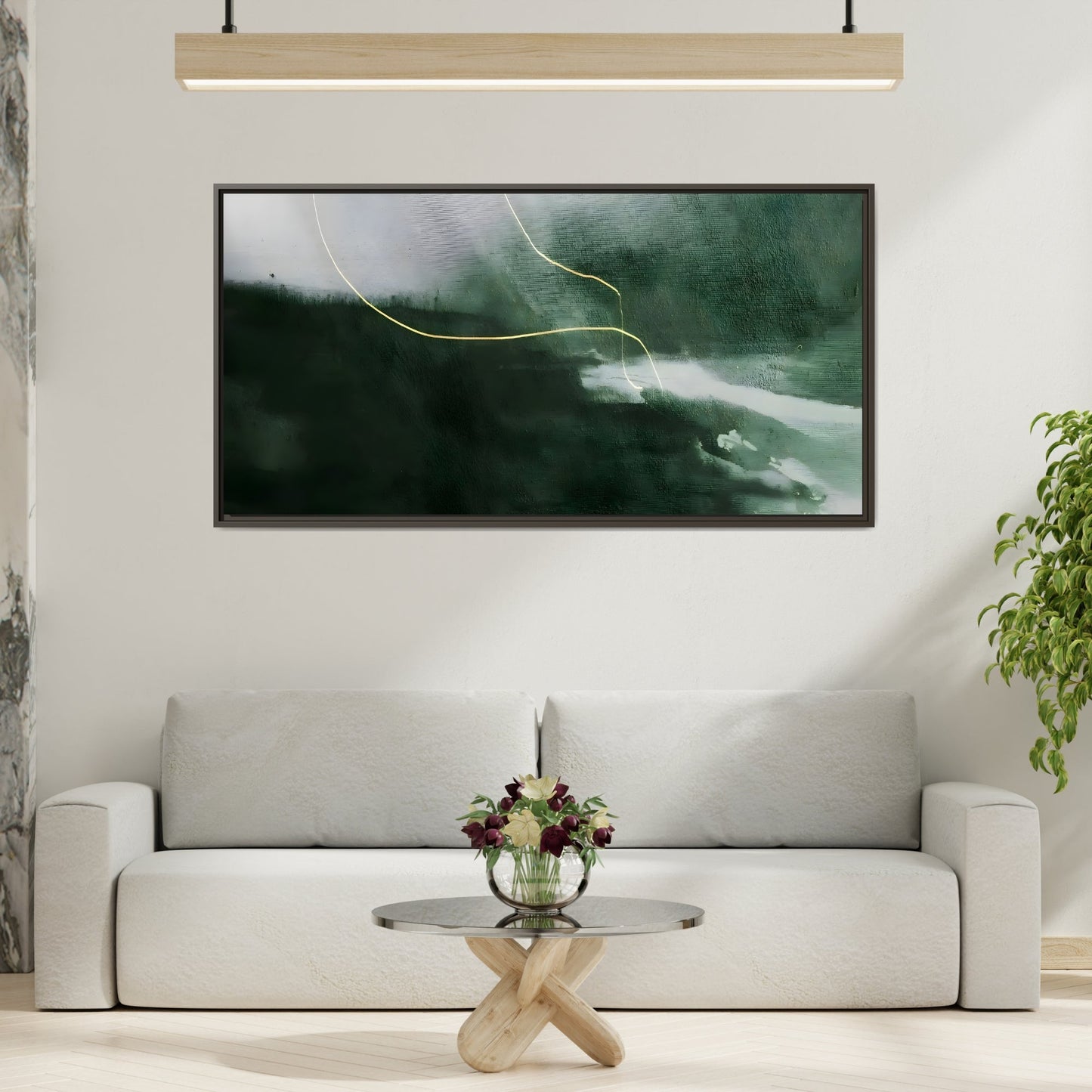 Green Abstract Canvas Wall Art - Large Modern Framed Canvas Print - YesArtYes