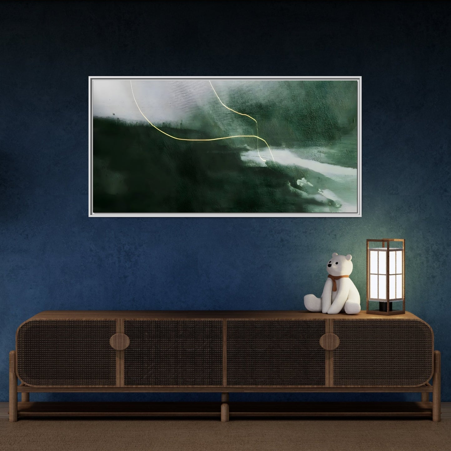 Green Abstract Canvas Wall Art - Large Modern Framed Canvas Print - YesArtYes