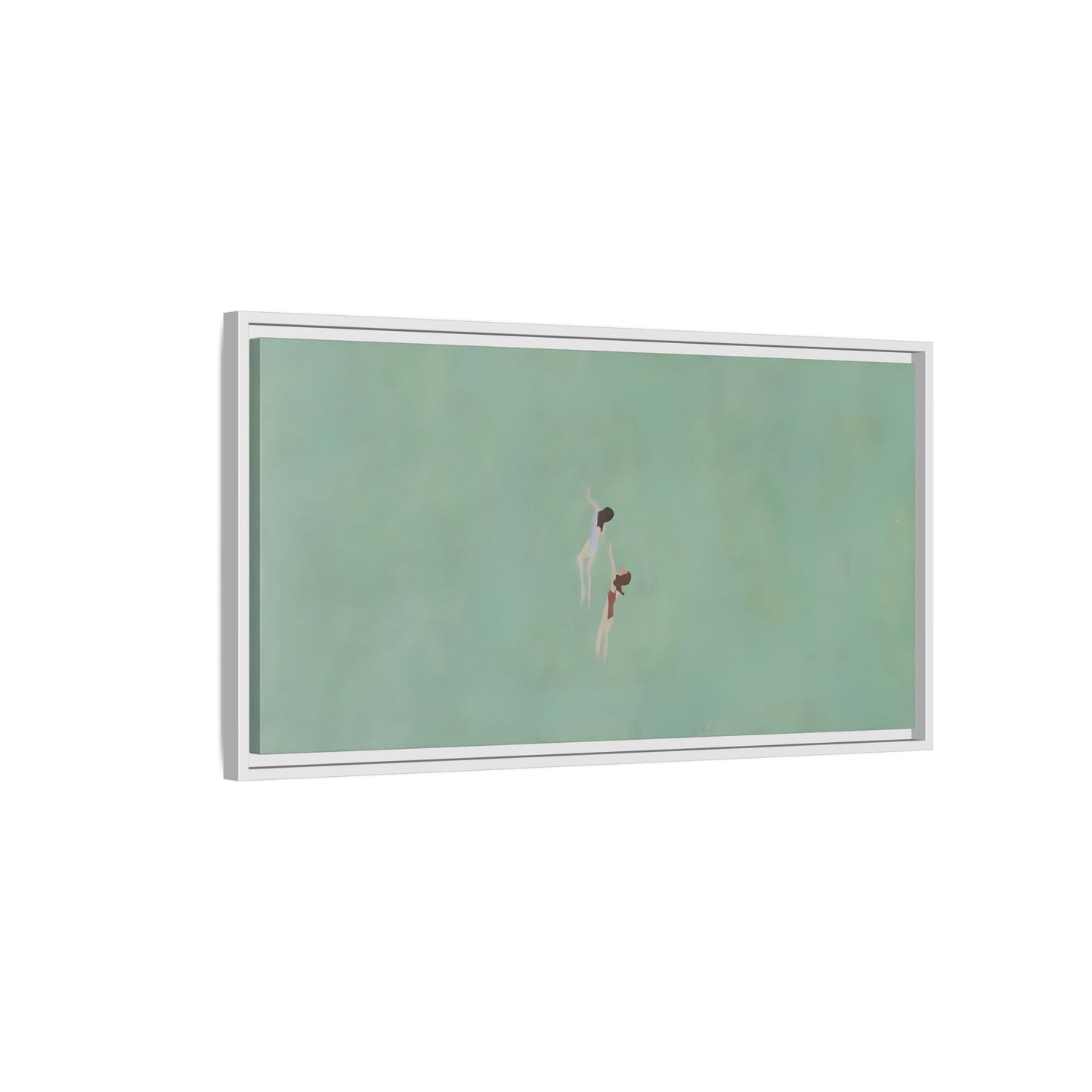 Green Vintage Minimalist Framed Canvas Art - Swiming into the Sea - YesArtYes