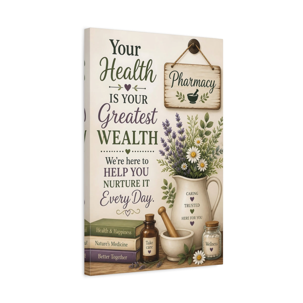 Side Mockup 3. Herb Bouquet Health Quote shown as canvas print