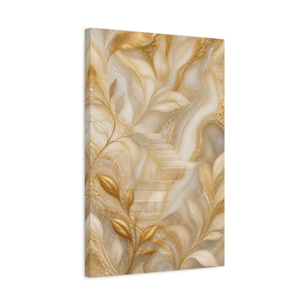 Side Mockup 3. Hidden Gold Staircase shown as canvas print