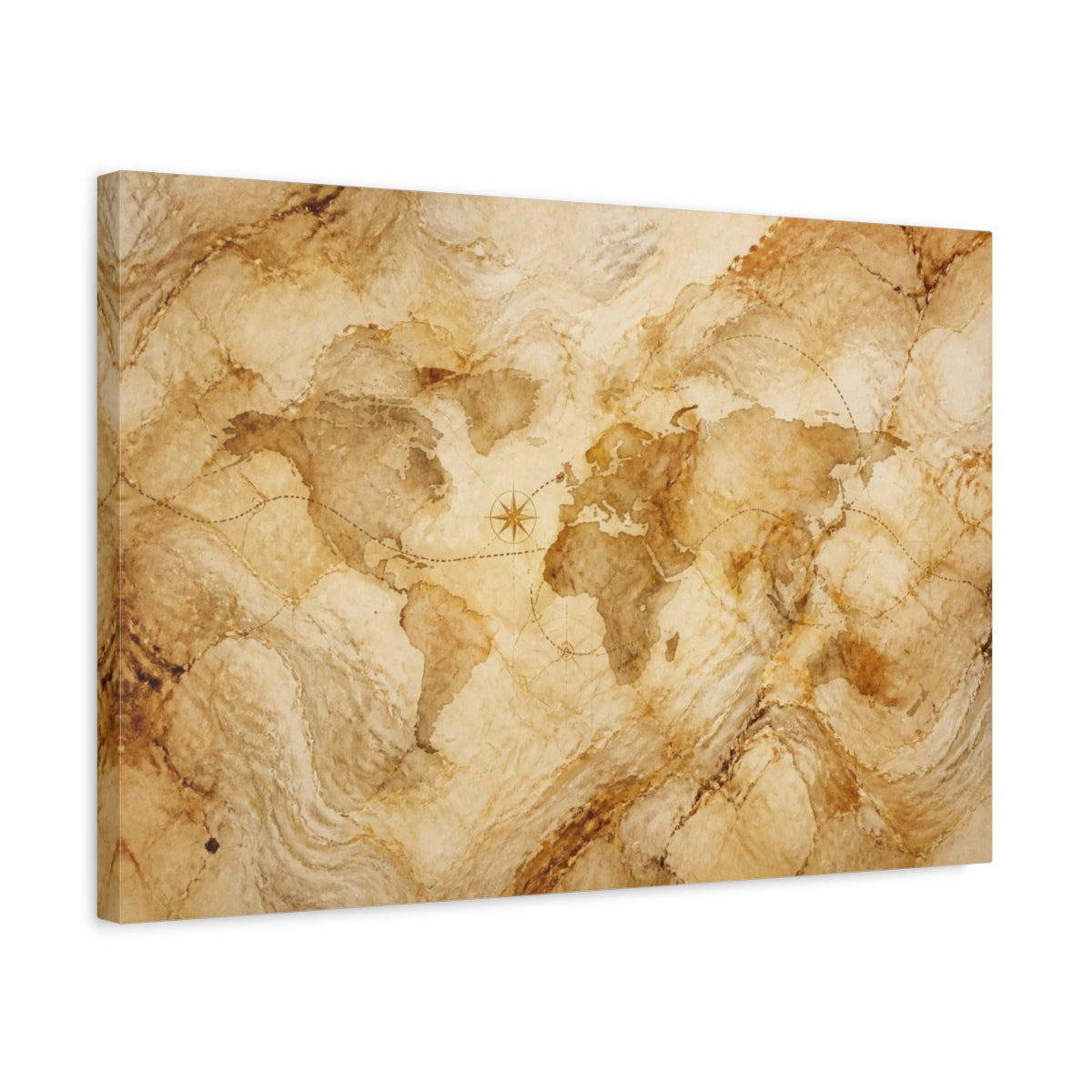 Side Mockup 3. Hidden Marble World Map shown as canvas print
