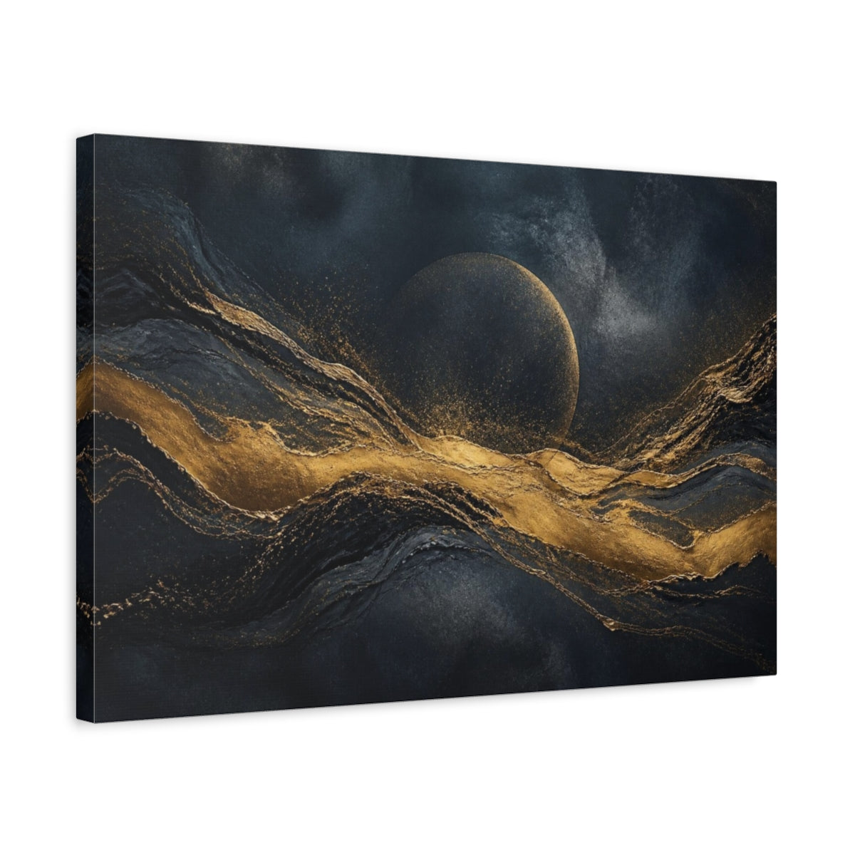 Side Mockup 3. Hidden Moon Gold Wave shown as canvas print