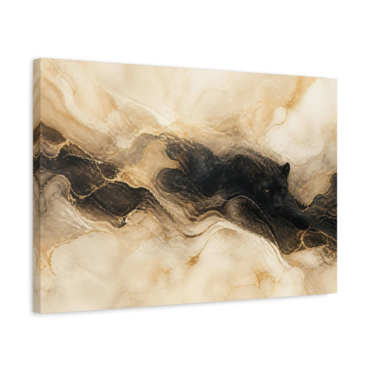 Side Mockup 3. Hidden Panther Gold Marble shown as canvas print