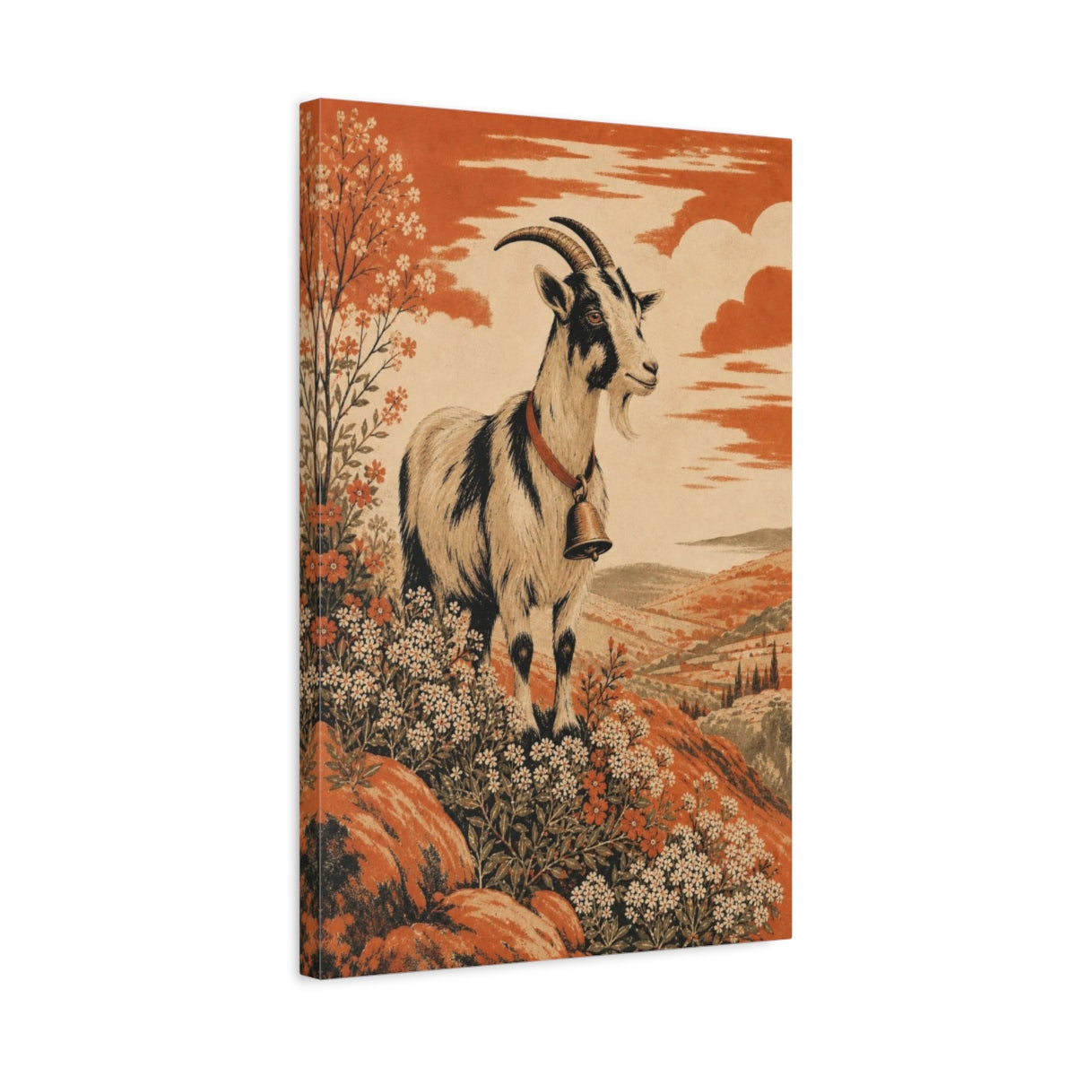 Side Mockup 3. Hillside Goat With Bell shown as canvas print