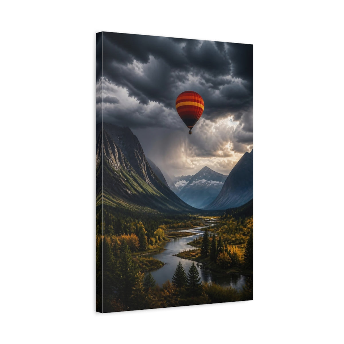 Side Mockup 3. Hot Balloon Landscape shown as canvas print