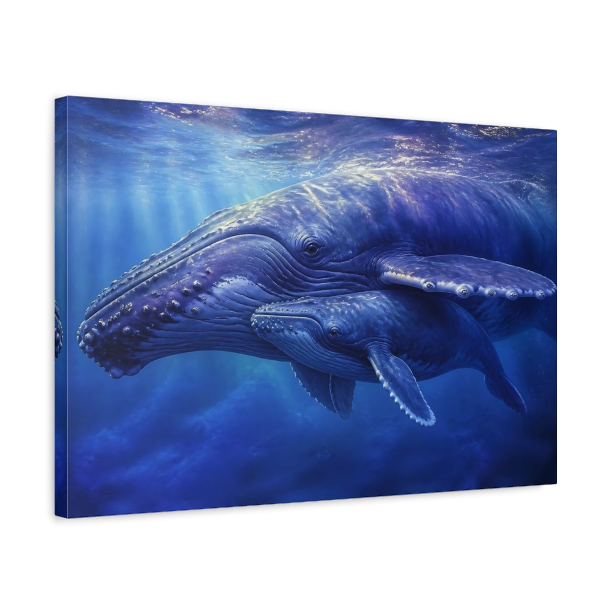Side Mockup 3. Humpback Whale Mother And Calf shown as canvas print