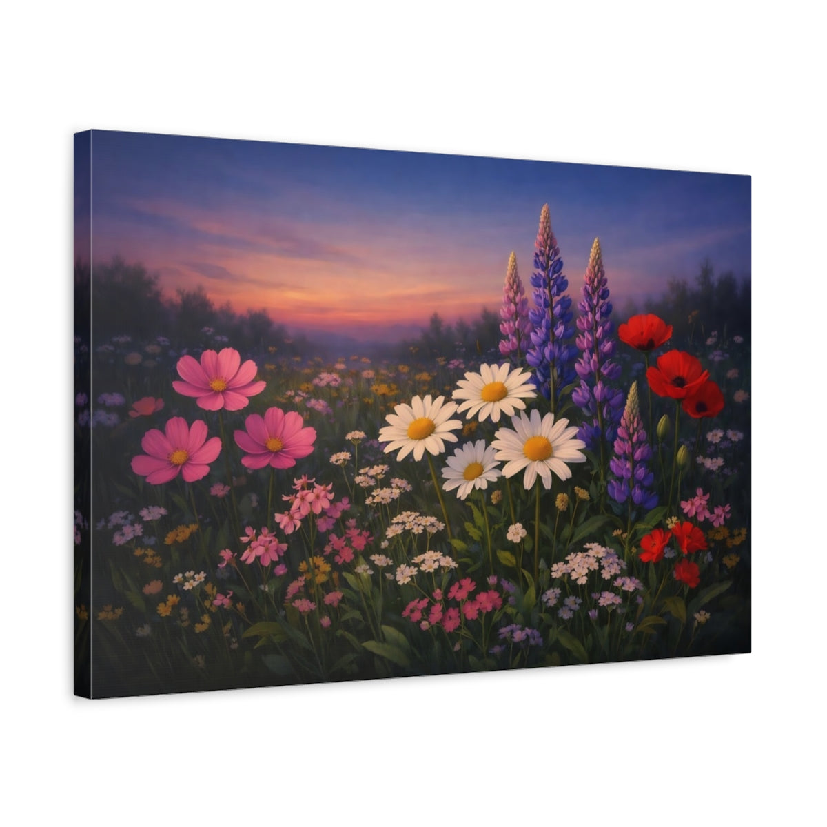 Side Mockup 3. Floral Wildflowers Wildflower Meadow shown as stretched canvas wall art