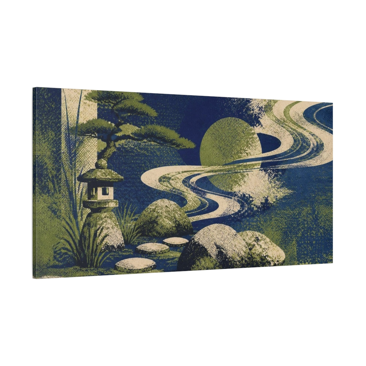 Side Mockup 2. Indigo Garden Stones shown as canvas print