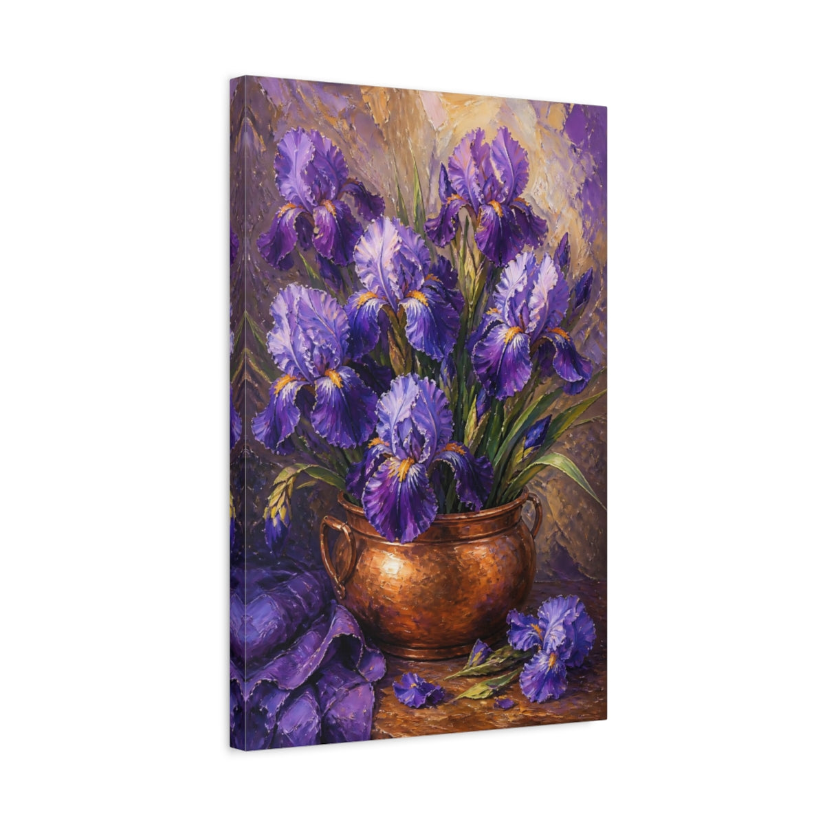Side Mockup 3. Iris Flowers In Copper Pot shown as canvas print