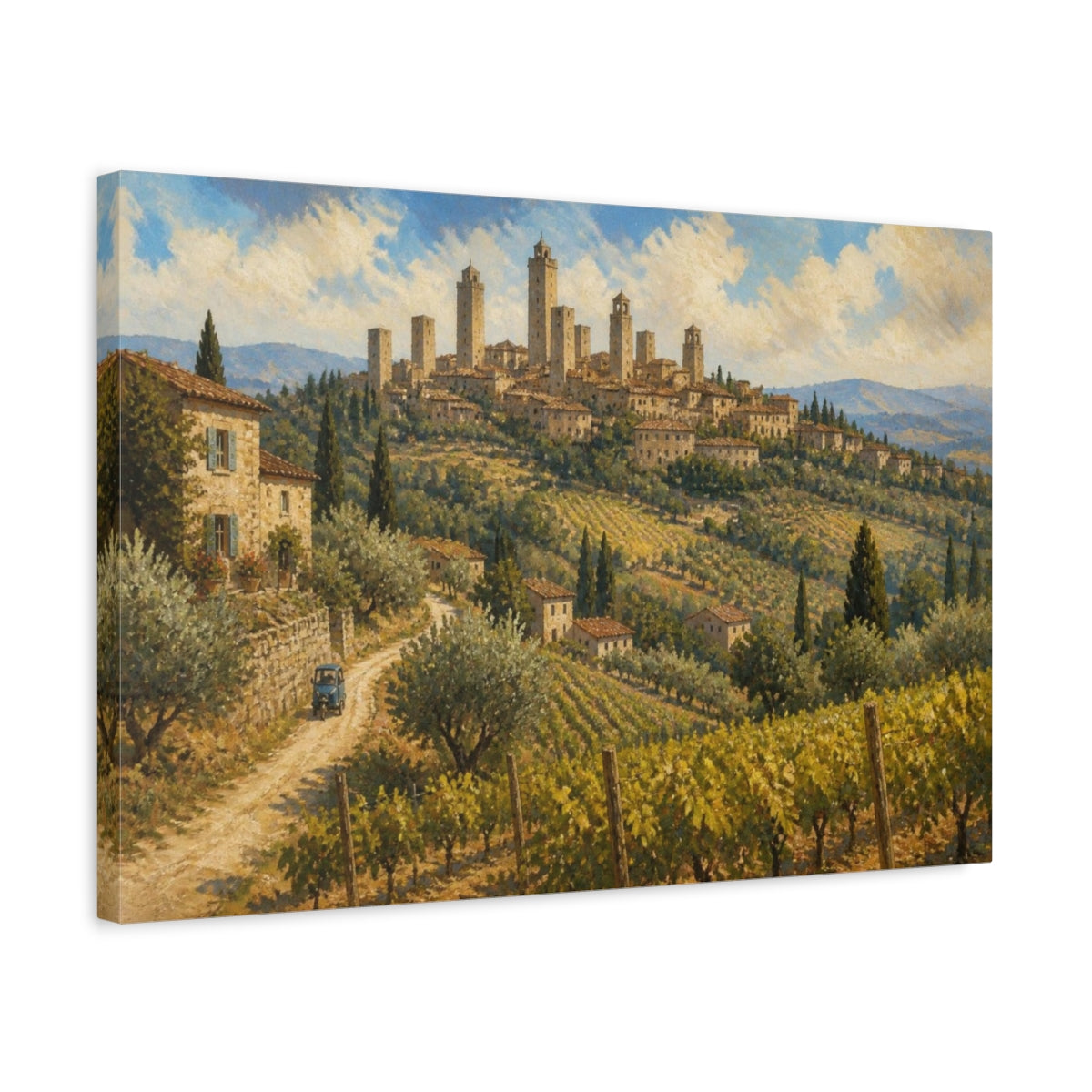 Side Mockup 3. Italian Hill Town shown as canvas print
