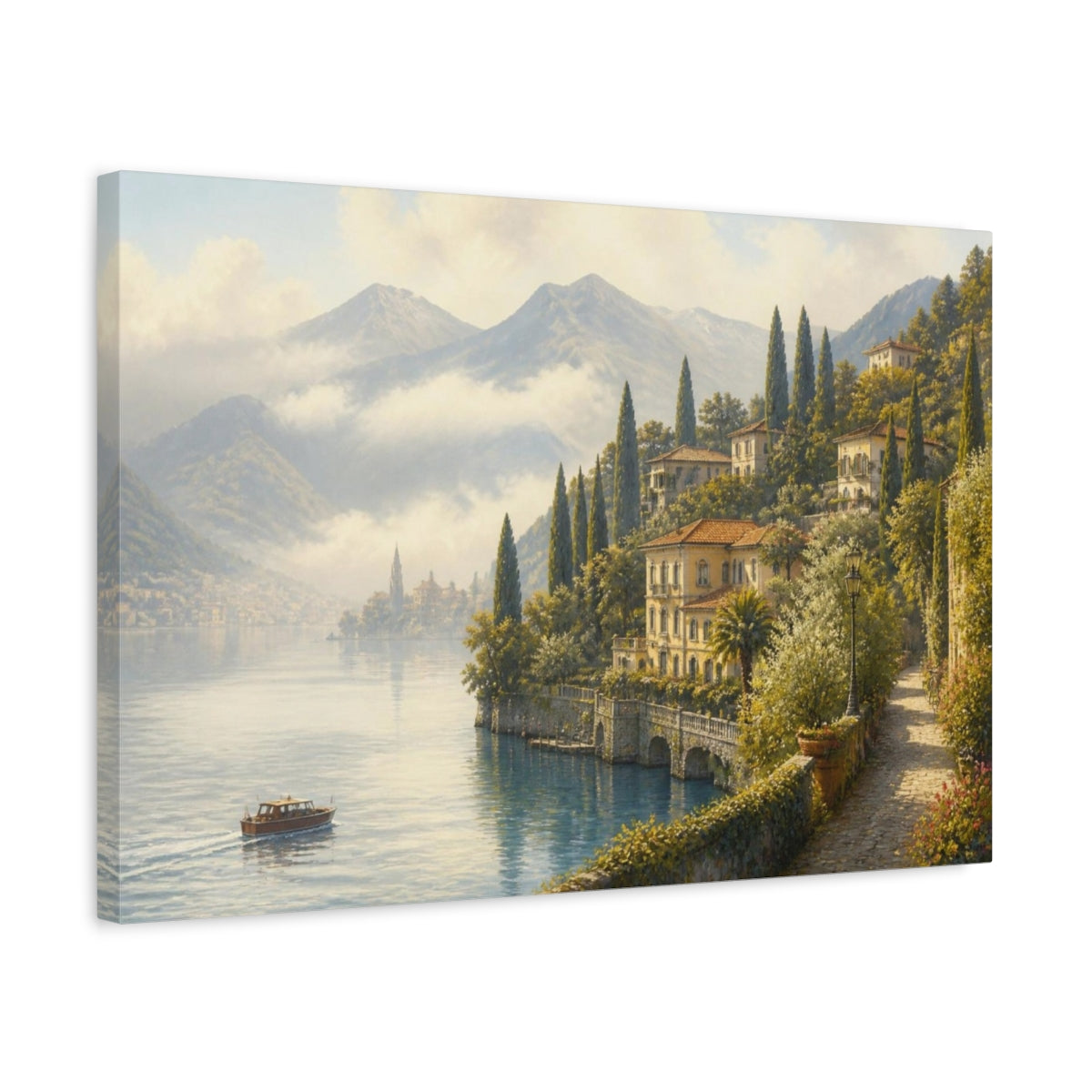 Side Mockup 3. Italian Lakeside Villas shown as canvas print