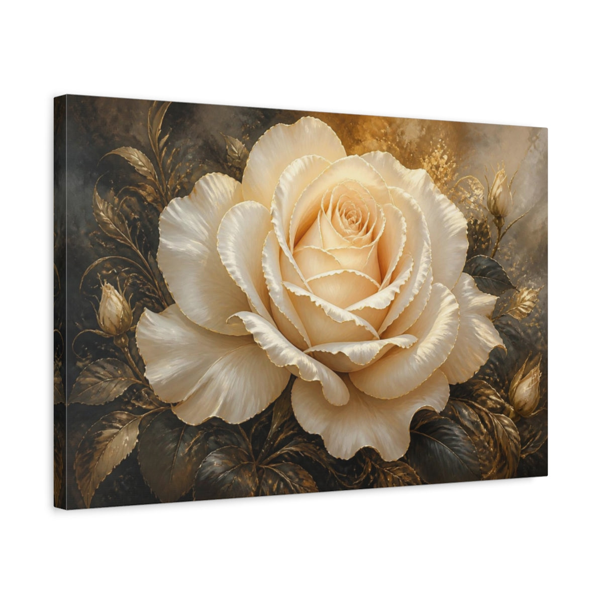 Side Mockup 3. Ivory Rose With Gold Trim shown as canvas print