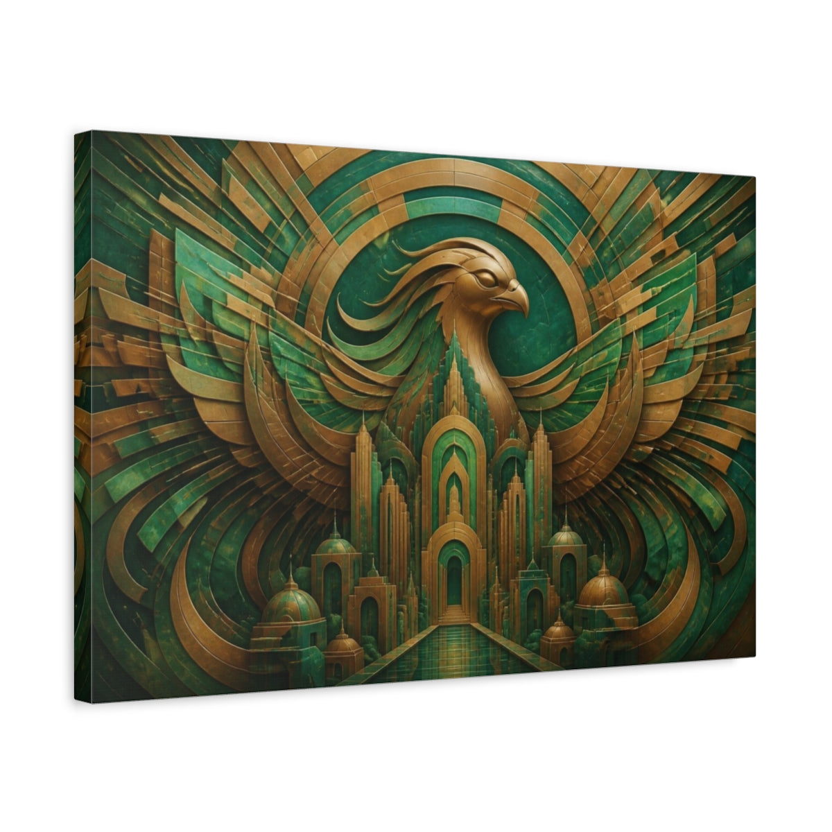 Side Mockup 3. Jade Phoenix Illusion shown as canvas print