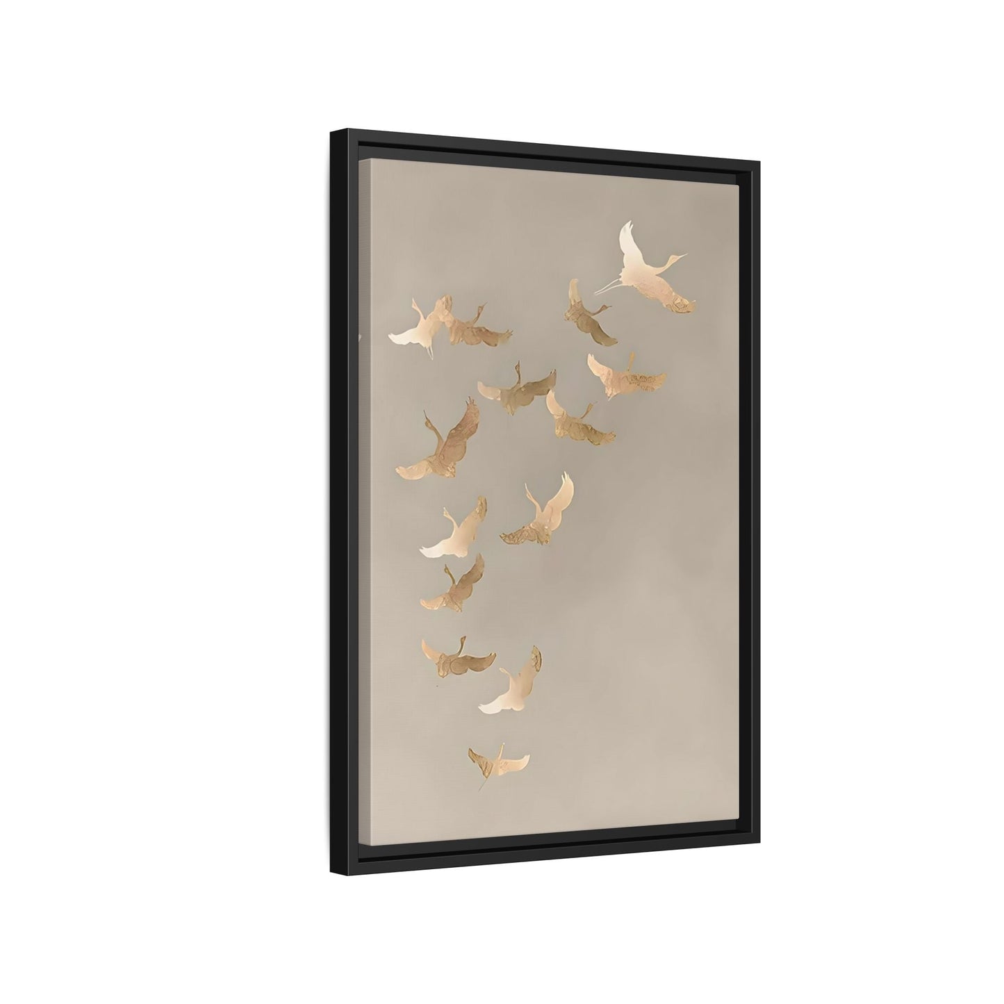 Japanese Asian Cranes Beige Gold Canvas Print - Minimalist Wall Art - YesArtYes