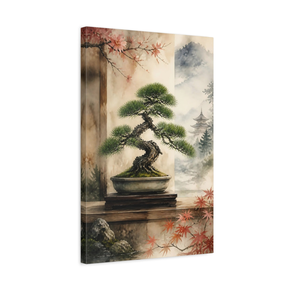 Side Mockup 3. Japanese Bonsai Pine Display shown as canvas print