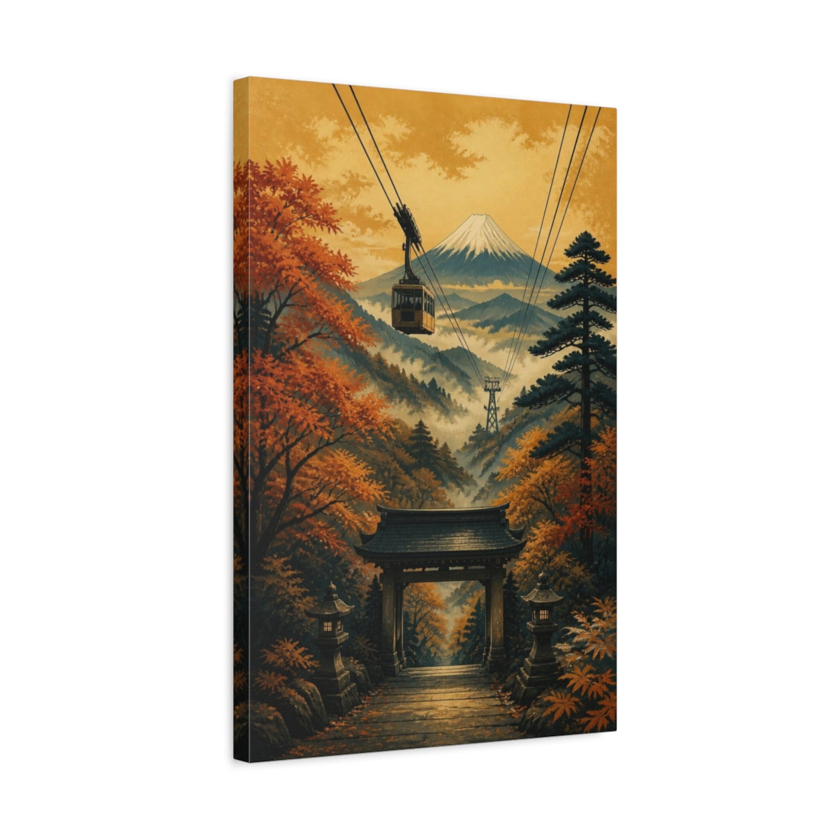 Side Mockup 3. Japanese Cable Car Over Torii shown as canvas print