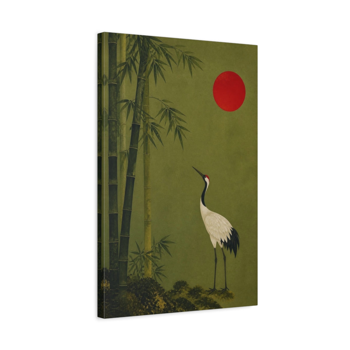 Side Mockup 3. Japanese Crane With Bamboo shown as canvas print