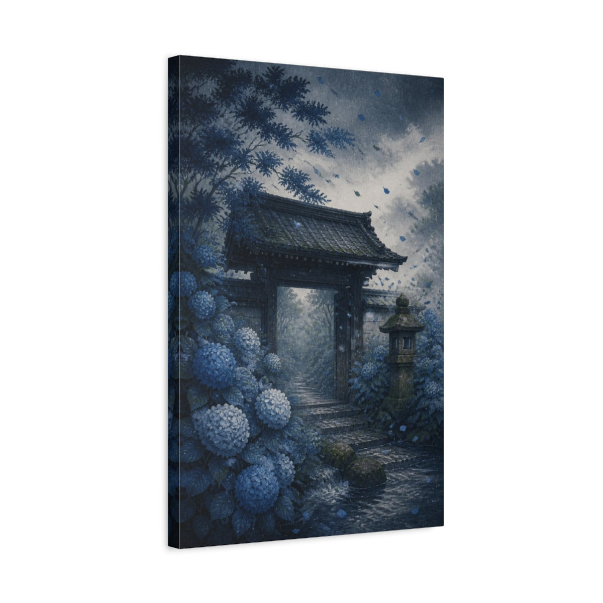 Side Mockup 3. Japanese Hydrangea Garden Gate shown as canvas print