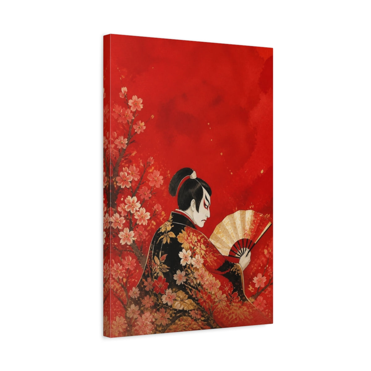 Side Mockup 3. Japanese Kabuki Fan Portrait shown as canvas print