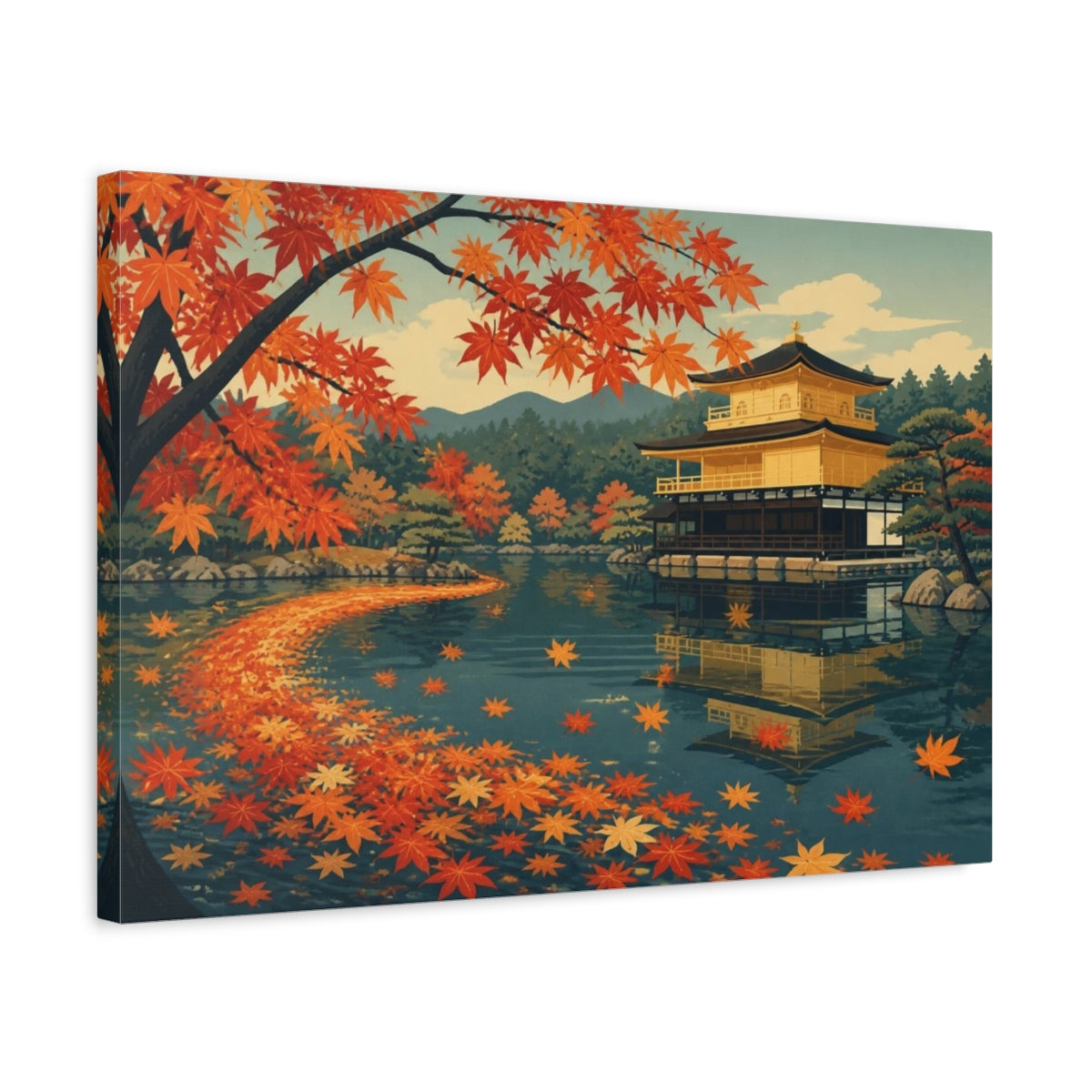 Side Mockup 3. Japanese Maple Pond shown as canvas print