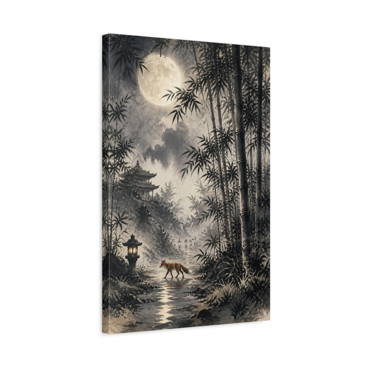 Side Mockup 3. Japanese Moonlit Fox shown as canvas print