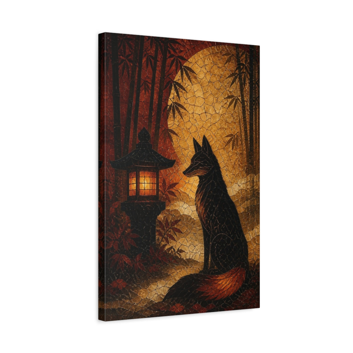 Side Mockup 3. Japanese Moonlit Fox shown as canvas print