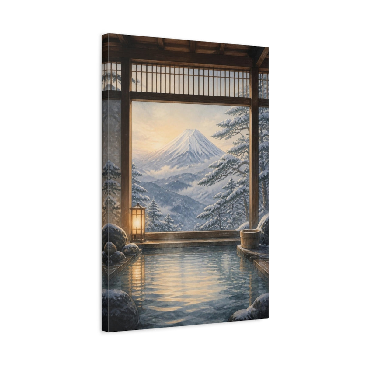 Side Mockup 3. Japanese Onsen Mountain View shown as canvas print