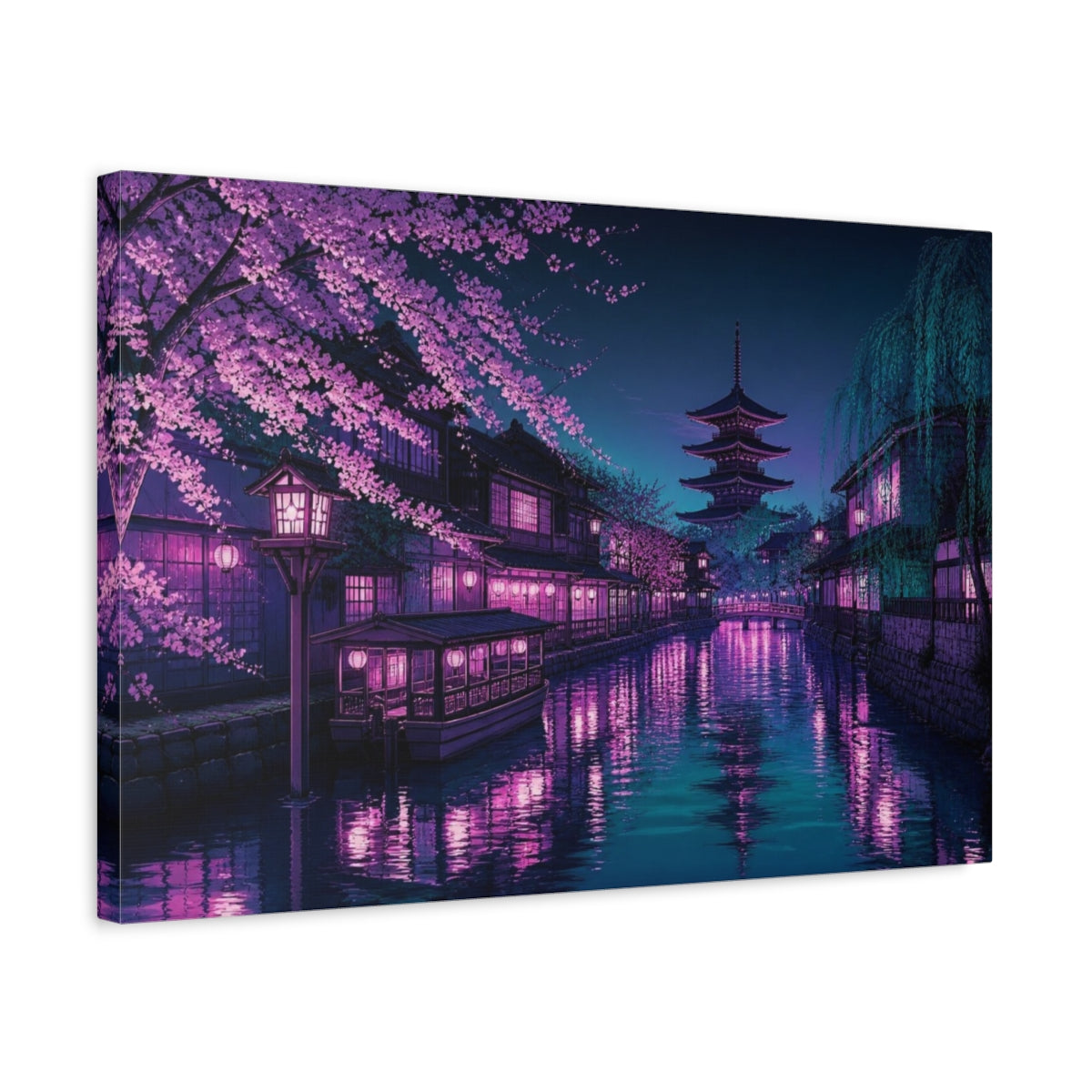 Side Mockup 3. Japanese Pagoda Canal shown as canvas print